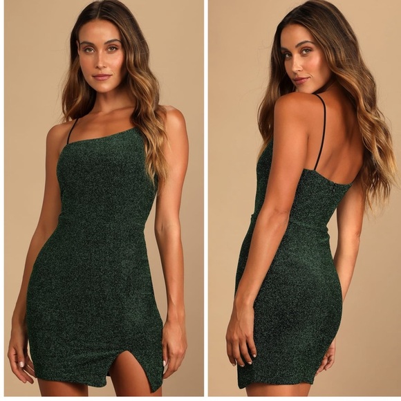 Lulus Dresses & Skirts - Lulus Green Sparkly Take me Anywhere Bodycon Dress XL